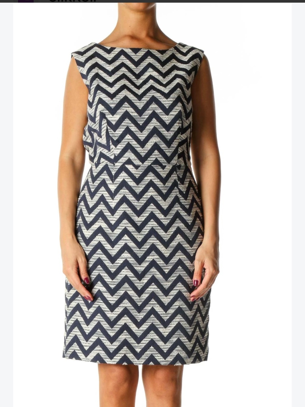 THE LIMITED CHEVRON TWEED WHITE AND NAVY SLEEVELESS SHEATH DRESS SZ 12